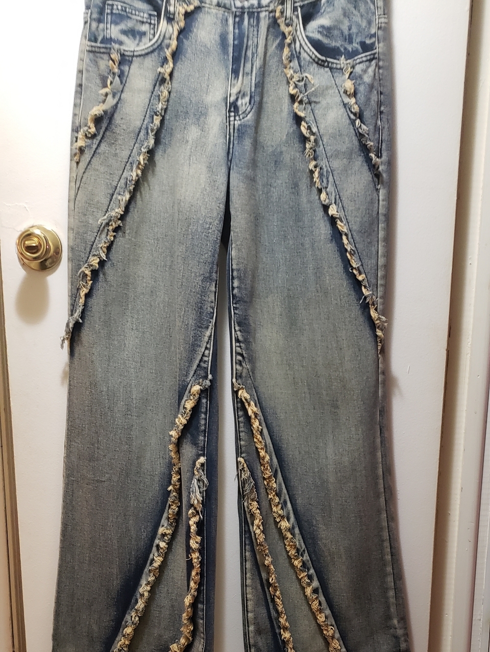 Shein Distressed Frayed-Trim Wide Leg Jeans